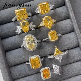 Band Rings PANSYSEN Luxury 925 Sterling Silver Crushed Ice Cut Citrine High Carbon Diamond Gemstone Wedding Party Jewelry Ring Wholesale 231212