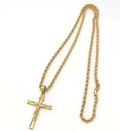 Jesus Crucifix Pendant Fine Yellow 4mm 이탈리아 로프 힙합 체인 목걸이 31inch 22k 솔리드 골드 18ct 태국 바트 G/F9538589