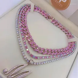 Chokers Iced Out Bling Zircon 5mm Tennis Chain Necklace Women Man Hip Hop Fashio Jewelry Gold Silver Color Pink CZ Choker Necklace263Y