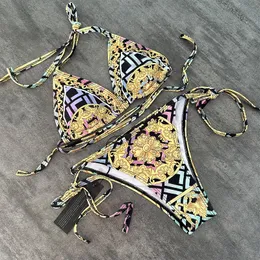 Vintage wzór strojów kąpielowych Kobiety seksowne kąpiel na plażę przełącz dwuczęściowy bikini moda koronkowa w górę kostiumu kąpielowego