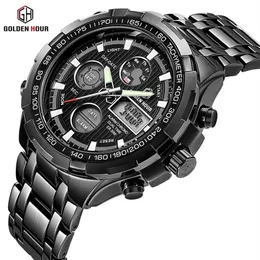 Reloj Hombre GOLDENHOUR Черные кварцевые мужские часы zegarek meski Цифровые наручные часы Военные спортивные мужские часы Relogio Masculino295e