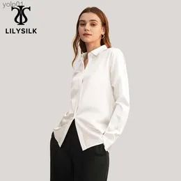 Blusas femininas Camisas LILYSILK 100 Camisas de Seda Blusa Mulheres 22 Momme Carcela Básica Chinês Charmeuse Natural Brilhante Elegante Senhoras Longas SlesL231214