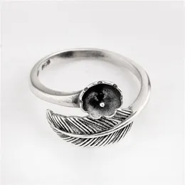 Hopearl Jewelry Pearl Ring Settings Black Feather Antique 925 Sterling Silver Blanks DIY 주얼리 제작 3 조각 242g