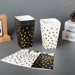 Take Out Containers 6 stks/set Zwart-wit Stempelen Popcorn Doos Kip Frietjes Voedsel Verpakking Wegwerp Karton