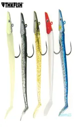 Mode5pcs 12 cm 21g fiske lockar sjunkande blyertsformad jig fiskhuvud fiske mjukt lock konstgjord bete med krokar 5 färg5515509