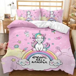 Bedding sets Cartoon Unicorn Cover Set Girls Kids Duvet Lovely Comforter Bed Linen Cute Kawaii 231214