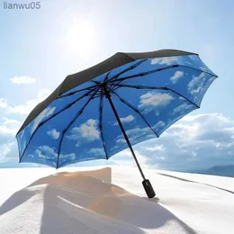 우산 완전 자동 우산 여성 자동 우산 남성 여성 풍력 UV 저항성 해변 소녀 파라솔 접이식 파라솔 231213