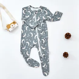 Rompers Happyflute Baby Clothes Soft Born Romper Nordic Pattern Bamboo Cotton Spädbarn Långärmad leggings Jumpsuit 231214