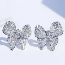 S925 Sterling Silver Love Bow Bowknot Designer Studörhängen Shining Crystal Luxury CZ Bling Diamond Stone Cute Earings Earring EA267Y