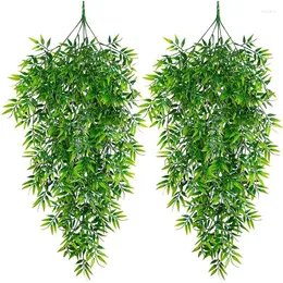 Decorative Flowers 2Pcs Artificial Hanging Plants Bamboo Vines Fake Plant Faux Ivy Vine Outdoor UV Resistant Plastic