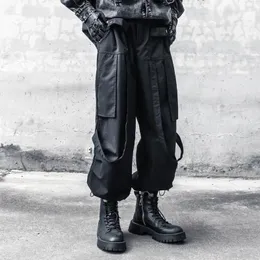 Fatos masculinos escuro techwear macacão feminino moda solta streamer tornozelo paraquedistas queda casual calças de perna reta