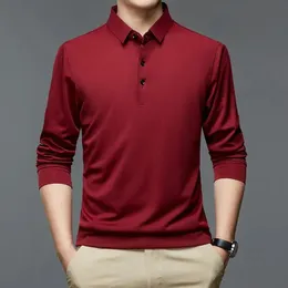 رجال Polos Fashion Men Business Solid Polo Stirts Spring Autumn Cotton Long Sleeve Button Long Longe Clothing Clother Thirt Tops 231213