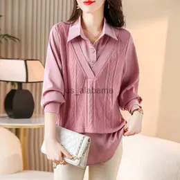 Damesblouses Shirts #7067 roze Gebreid Gesplitst Chiffon Valse Tweedelige Blouse Dames Kantoor Vintage Dames Tops En Blouses Los YQ231214