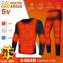 Men's Thermal Underwear Heated Thermal Underwear Sets Skiing Heating Jacket USB Electric Men Winter Warm Heating Clothing Fleece Autumn Top Pants 231213