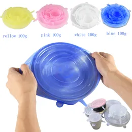 Silikon streç kapaklar emme pot kapakları 6pcs/set araçları gıda sınıfı taze tutma sargısı kapağı kapağı kapak mutfak alet aksesuarları bulaşık makinesi fmt2102