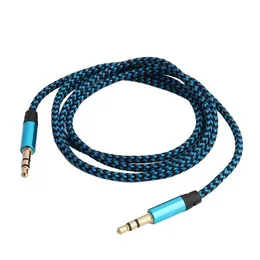 Conectores de cabos de áudio 1m cor nylon jack aux 3.5mm plug macho cabo de carro para telefone banhado a ouro entrega eletrônica a/v accesso dh2yp