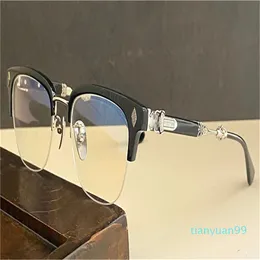 Optische Pop-Retro-Brille für Herren, EVA-Punk-Design, quadratischer Halbrahmen mit Lederbox, klare HD-Linse