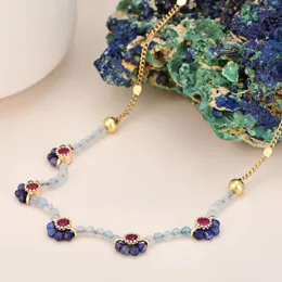 Hänge halsband retro design kvinnor blå sodalit stenhalsband boho opal blommor form kedja för gåva grossist drop-