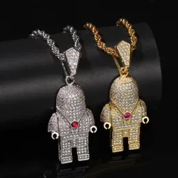 Hip Hop voller CZ-Stein gepflastert Bling Ice Out Astronaut Spaceman Anhänger Halskette für Männer Rapper Schmuck 24 286f