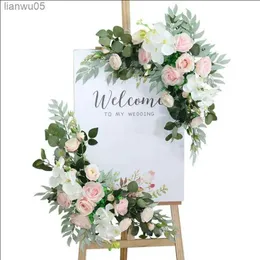 Decorative Flowers Wreaths 2pcs Artificial Flowers Wedding Backdrop Wreath Decor Welcome Card Sign Corner Wall Props Arrange Arch Fake Flower RowL231213
