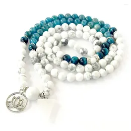 Strand MG0992 Design Buddista Mala Bracciale Meditazione Yoga 108 Fascino di loto 6 mm Howlite Apatite Gemma Gioielli in pietra