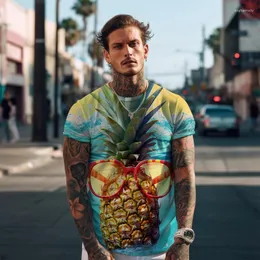 Magliette da uomo larghe per il tempo libero -shirt estive a maniche corte Cool Pineapple stampate in 3D per sport all'aria aperta