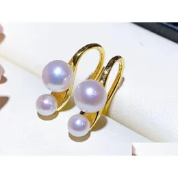 스터드 22090502 다이아몬드 박스 -Jewelry Earrings Ear Studs AKA Pearl Sterling 925 Sier Simple Hook 3.5-4mm 5-6 mm 라운드 더블 펜던트 18K DHHDT