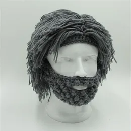 Parrucca Barba Cappelli Hobo Scienziato pazzo Caveman Fatto a mano in maglia Berretto invernale caldo Uomo Donna Regali di Halloween Divertenti berretti per feste 5 colori 22245h