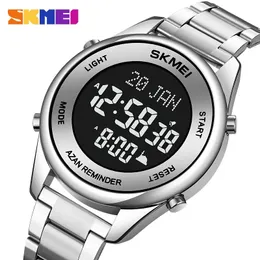 Wristwatches SKMEI Stainless Steel Muslim Azan Men Watch for Prayer with Qibla Compass Adhan Alarm Hijri Islamic Wristwatch Montre homme 231214