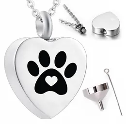 Whole heart-shaped dog paw print ashes urn souvenir pendant necklace to commemorate pet funeral250w