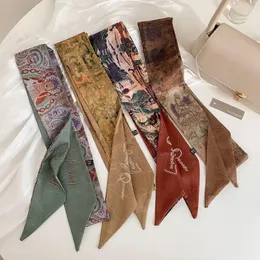 Scarves Original Retro Art Long Strip Elegant Double-sided Small Silk Scarf Chinese Hair Tie Spring And Autumn Decorative