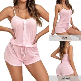 Women's Sleepwear Pajama Fashion Sexy Lingerie Button Trim Camisole Top Shorts Suit Female Casual Nighties Loungewear 2-Pieces