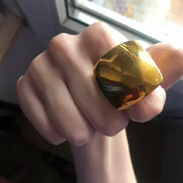 2024 New Fashion 14K 옐로우 골드 대형 반지를위한 여성 파티 보석 빅 스퀘어 칵테일 Anillos Mujer