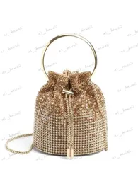 Bolsos de noche Bolso de cubo Mujeres 2023 Nuevo bolso de hombro Bolsos de diseñador de lujo Cadena redonda de mujer Cadena de cristal brillante Bolso de embrague Rhinestones T231214