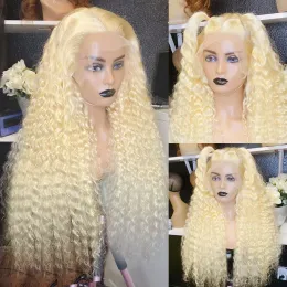 Mogolian Hair Blonde 613 Hd Spitze Frontalperücke Deep Wave 30 Zoll farbiges Wasser Wellenperücken menschliches Haar 13x4 lockige synthetische Spitzen -Spitzen -Vorderperücke