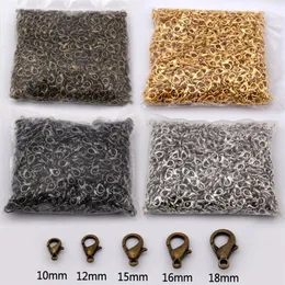 300 peças 15mm descobertas de joias bronze ouro rosa ouro preto ródio prata fecho lagosta ganchos para colar chain313p