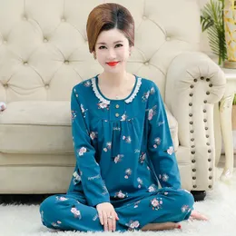 Kvinnors sömnkläder stor storlek bomullspyjamas för kvinnor vårhöst långärmad byxdräkt avslappnad hushållskläder tryckt kvinna