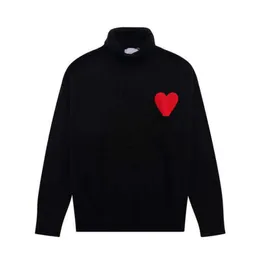 Amis Cardigan Sweater Paris Diseñador de moda Amisknitted Cuello alto Bordado Corazón rojo Color sólido Jersey de cuello alto para hombres y mujeres Amisweater T4r6