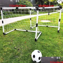 Bollar Balls 2in1 Mini Football Soccer Ball Målfoldning Post Net Pump Kids Sport Inomhus utomhusspel Toys Sports Training Equipment D DHG2R