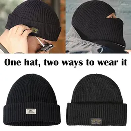 Berets Winter Balaclava Beanie Hat للرجال 2 في 1 غطاء كامل غطاء القناع التزلج CAP تكتيكي ركوب الأذن