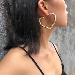 IngeSight Z Punk Geometric Love Heart Bamboo Hoop Earrings Statement Gold Color Metal Earrings for Women Jewelry Oorbellen Party249m