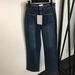 جينز عالية الخصر سروال كلاسيكي سلسلة مصمم سراويل في الهواء الطلق على طراز الشارع دنيم بانت أنثى العلامة التجارية النحيفة جينز بانت