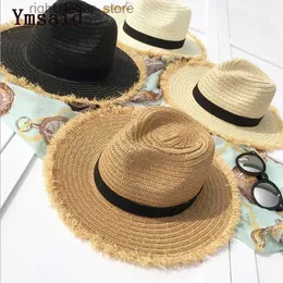 Cappelli a tesa larga Cappelli a secchiello 2022 Nuove donne Natural a tesa larga Burr Rafia Cappelli di paglia con frange Donna Plain Large Beach Cappellini estivi Grande berretto di paglia chapeau YQ231215