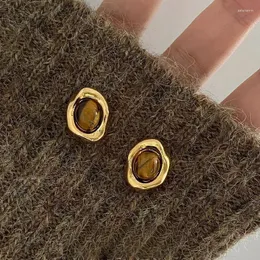 Brincos de parafuso prisioneiro moda banhado a ouro olho de tigre para mulheres meninas elegante festa de aniversário jóias pendientes e2329