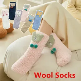 Meias Hosiery Lã Meias Mulheres Inverno Quente Super Grosso Piso Sono Casa Dos Desenhos Animados Doces Coral Fleece Meias Gril Urso Estrela Rosa Estudante Presente 231215