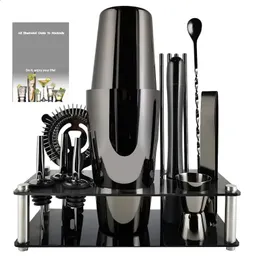 Bar Tools Black/Gold/Rose Gold Boston Cocktail Shaker Set 3-12 Pcs Bar Tools Set Martini Bartending Shakers Kit with Stylish Stand Recipe 231214