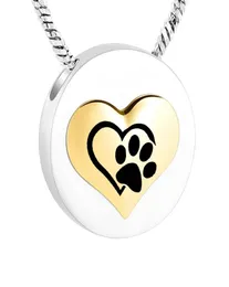 Zampe di animali domestici Stampa rotonda Ciondolo gioielli in acciaio inossidabile Cremazione Ceneri Urna Collana commemorativa con kit di riempimento Borsa in velluto5540513