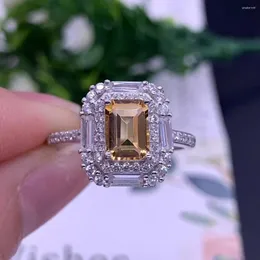 Cluster Rings Luxury Fashion Platinum Natural Citrine Big Yellow Gemstone Adjustable Ring For Bridal Engagement Wedding Silver Jewellery