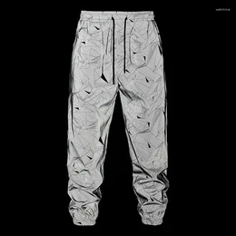 Erkekler Pantolon Erkek Geometrik Baskı Yansıtıcı Jogger Sweapants Floresan Pantolon Harajuku Hip Hop Dans Festivali Çılgın Gece Spor