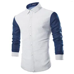 Camisas Casuales para Hombres Camisa con Estampado De Lunares Y Retales para Hombres Otoño Primavera Manga Larga Solapa Cuello Botón Top Ropa De Negocios Ropa Diaria